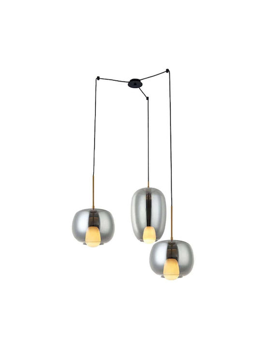 Zambelis Lights Μοντέρνο Κρεμαστό Φωτιστικό Τρίφωτο με Ντουί G9 σε Ασημί Χρώμα 22148